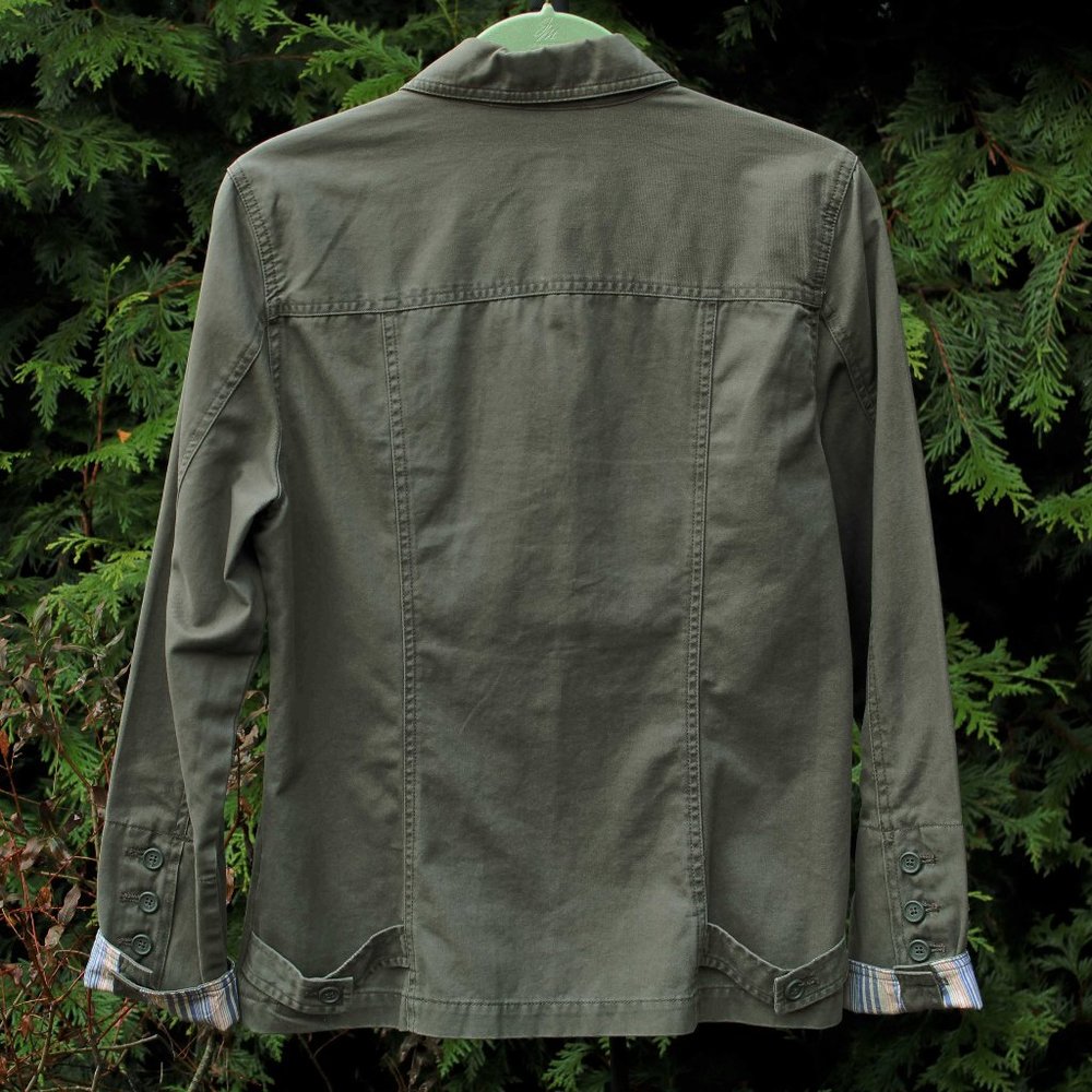 Caribbean Joe Olive Utility Jacket With Pockets & Striped Trim - Picture 2 of 2